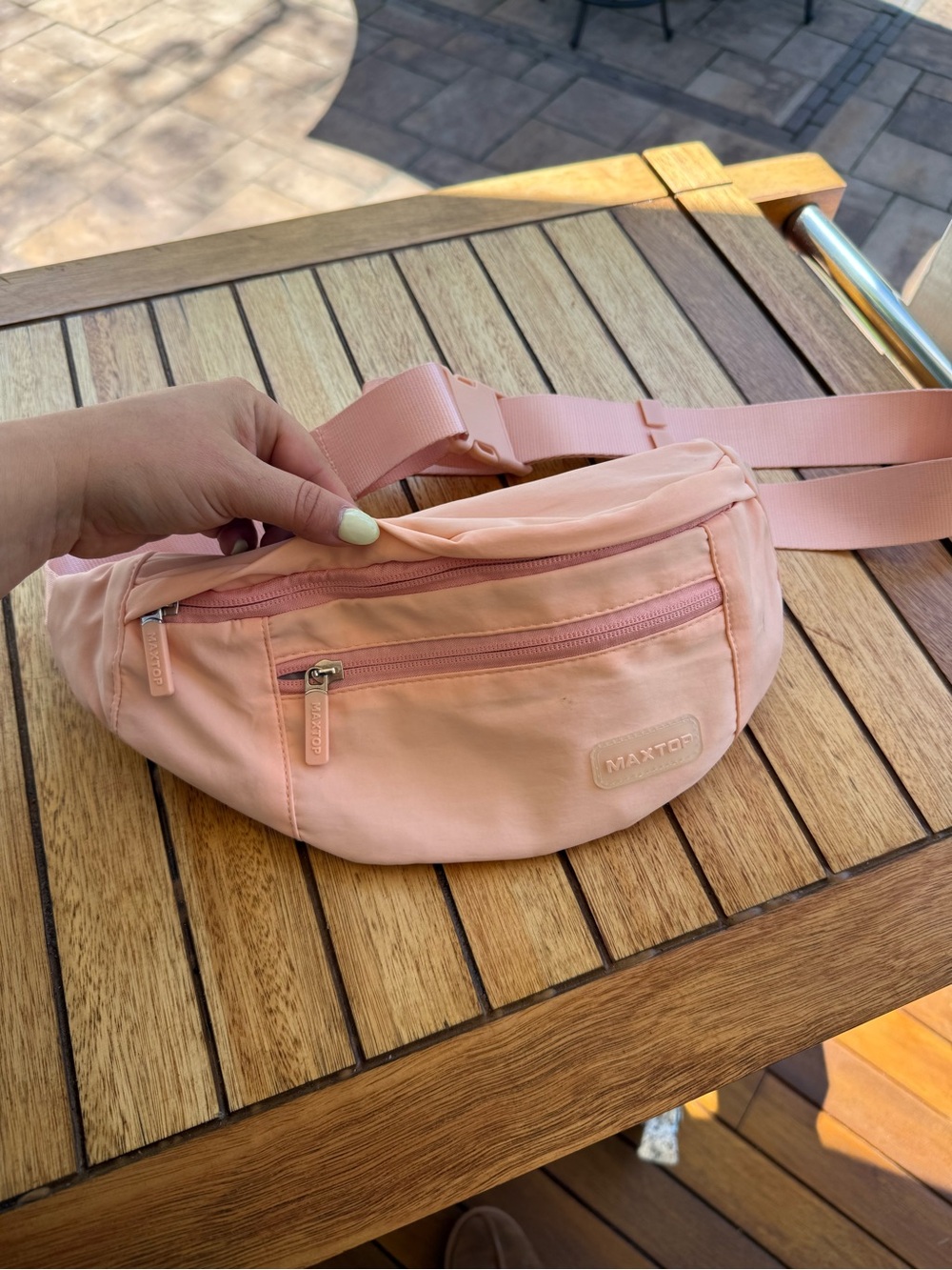 Peach Pink Crossbody Waist Bag with Front Zips